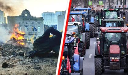 Belçika'da çiftçilerin eylemi: Brüksel’deki Avrupa Birliği binasının önü savaş alanına döndü!