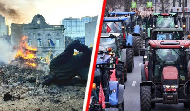 Belçika'da çiftçilerin eylemi: Brüksel’deki Avrupa Birliği binasının önü savaş alanına döndü!