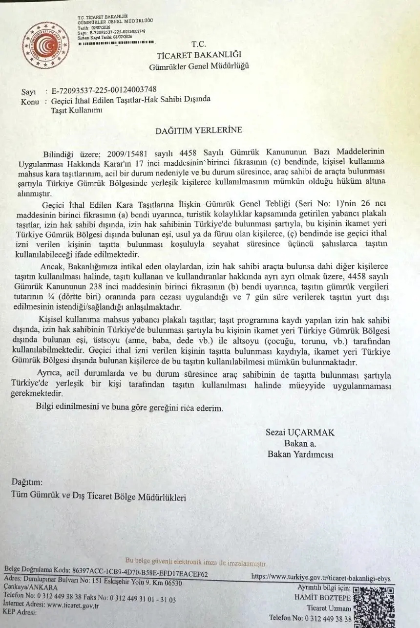 Geçici Ithalat Edilen Taşıtlar Hak Sahibi Dışında Taşıt Kullanımı