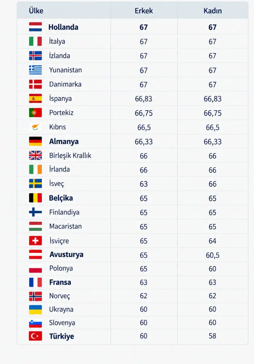 Avrupa'da Ülkelere Göre Emeklilik Yaşı